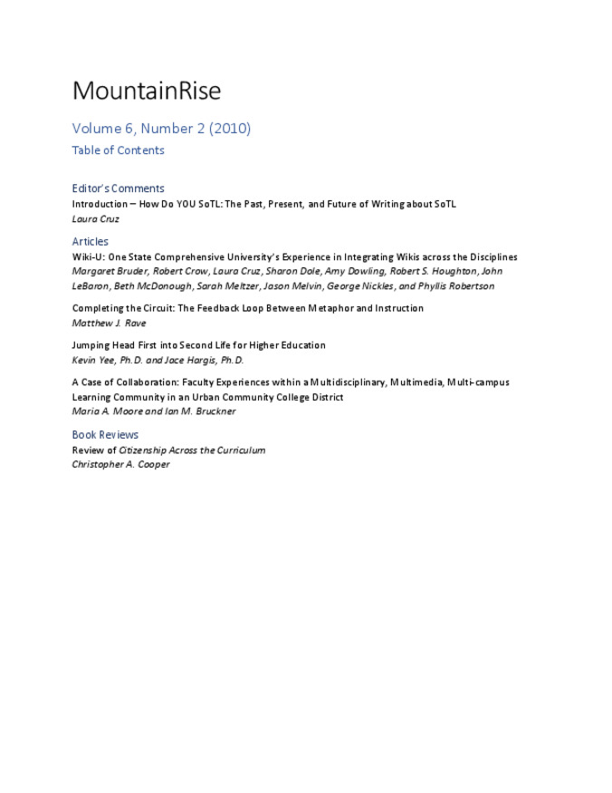 MountainRise, Volume 6, Number 2