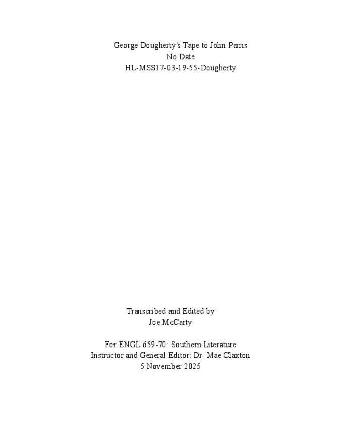 George Dougherty's Tape to John Parris, No Date, HL-MSS17-03-19-55-Dougherty