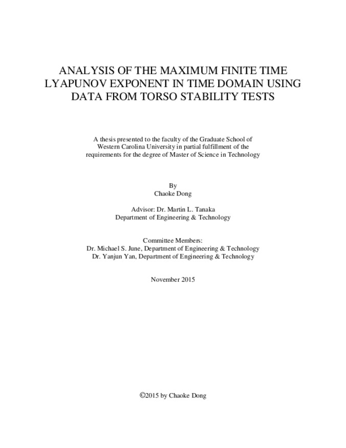 Analysis of the maximum finite time Lyapunov exponent in time domain using data from torso stability tests