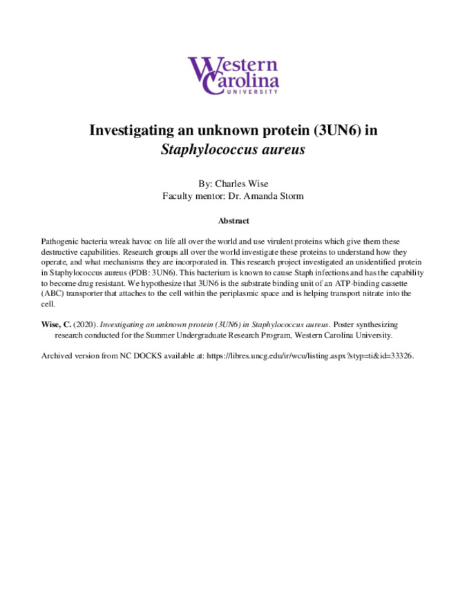 Investigating an unknown protein (3UN6) in Staphylococcus aureus