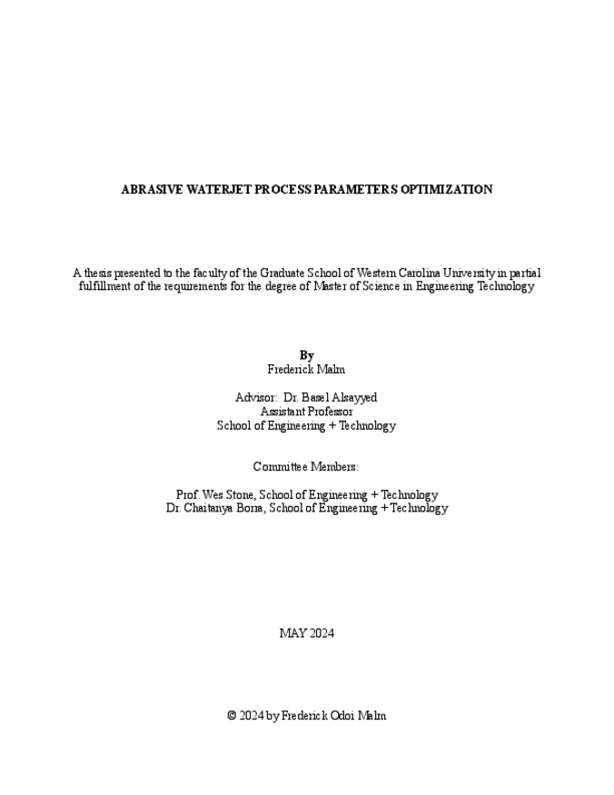 Abrasive waterjet process parameters optimization
