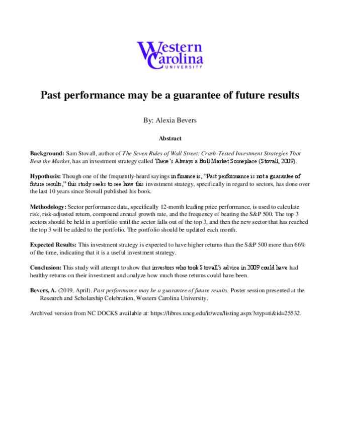 Past performance may be a guarantee of future results