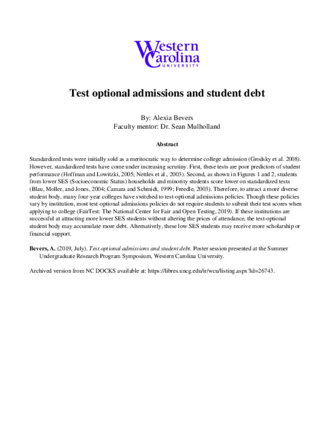 Test optional admissions and student debt
