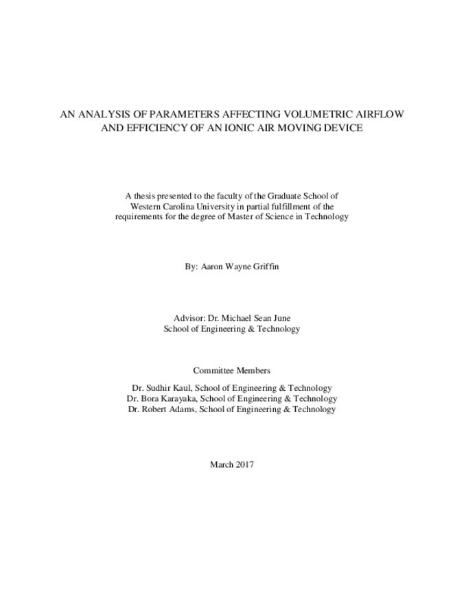 An analysis of parameters affecting volumetric airflow and efficiency of an ionic air moving device