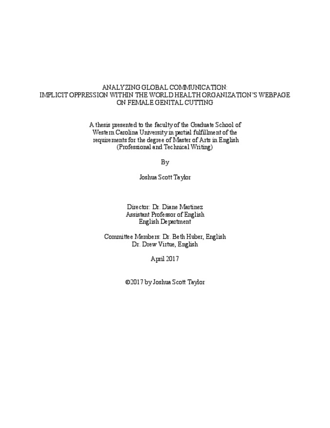 Analyzing global communication: implicit oppression within the World Health Organization's webpage on female genital cutting