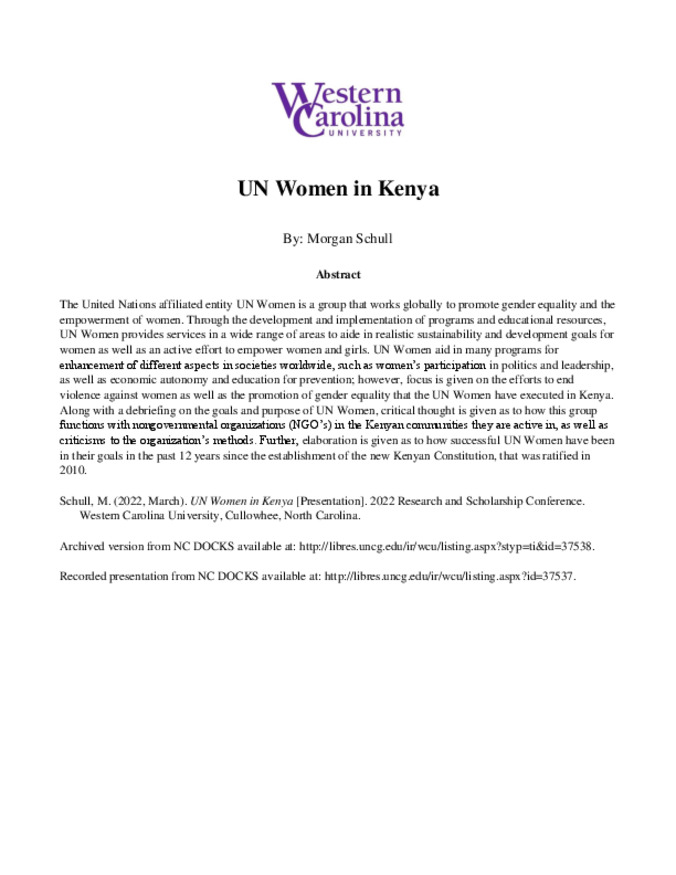 Transcript to UN Women in Kenya