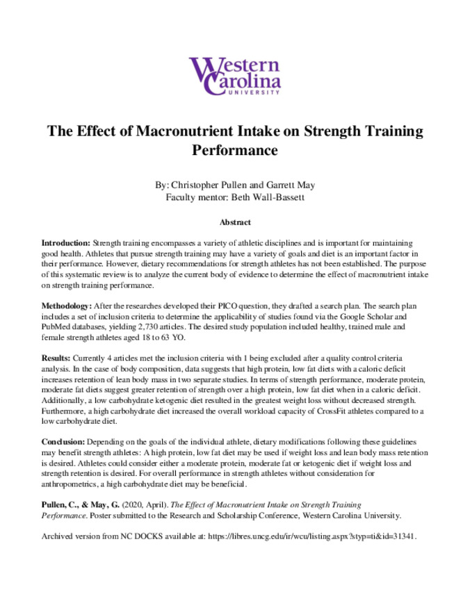The Effect of Macronutrient Intake on Strength Training Performance