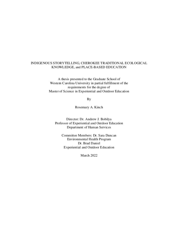 Indigenous storytelling, Cherokee traditional ecological knowledge, and place-based education
