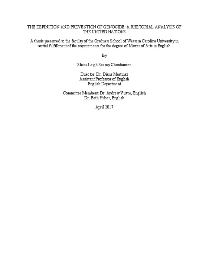 The definition and prevention of genocide: a rhetorical analysis of the United Nations