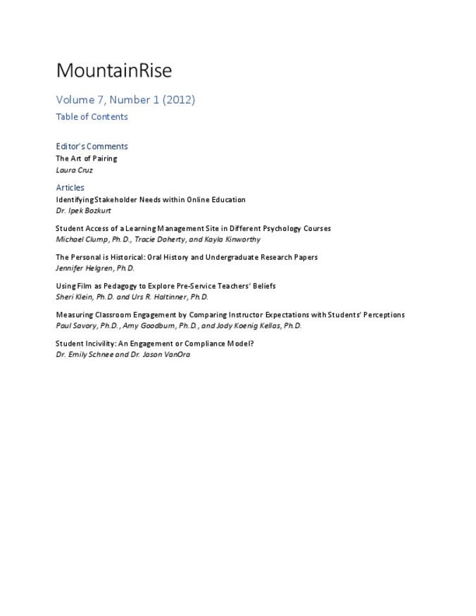 MountainRise, Volume 7, Number 1