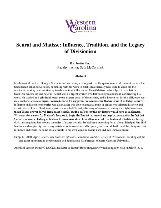 Seurat and Matisse: Influence, Tradition, and the Legacy of Divisionism
